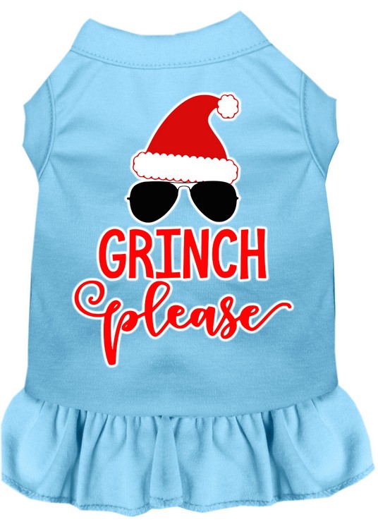 Grinch Please Screen Print Dog Dress Baby Blue XS